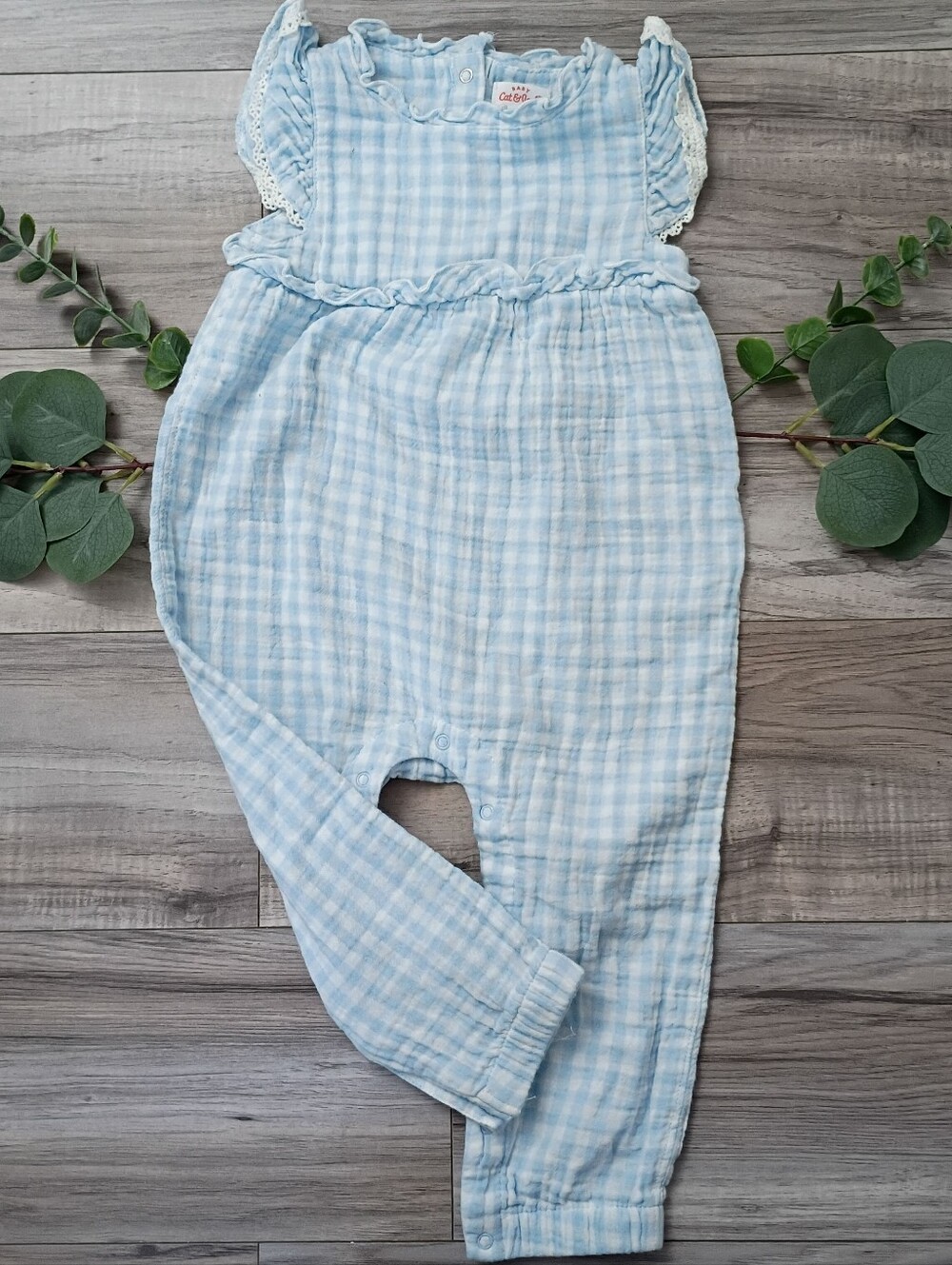 Cat & Jack Light Blue Gingham Baby One-Piece Romper